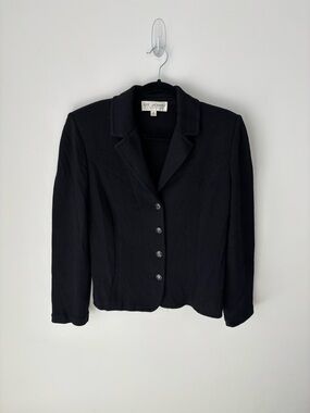 St John Collection Knit Blazer Black Navy | Luxury Minimalist Jacket Size 8
